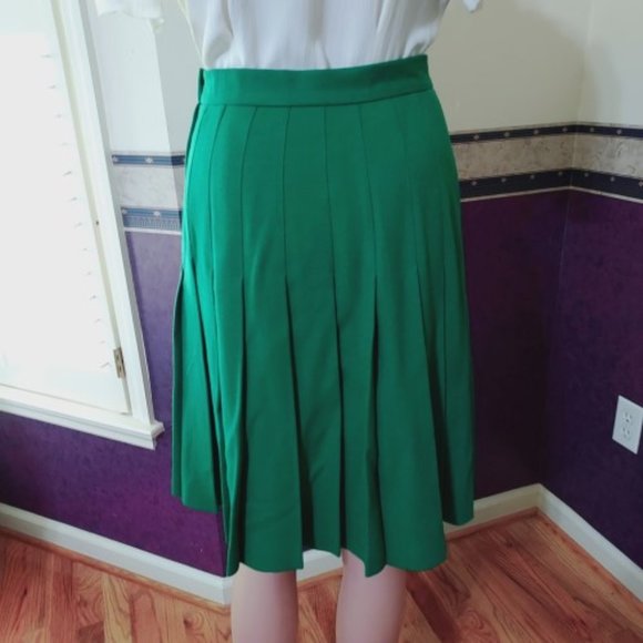 PINE PLACE VINTAGE EMERALD GREEN WOOL KNIFE PLEATED SKIRT SIZE 6 NWT - Picture 2 of 6